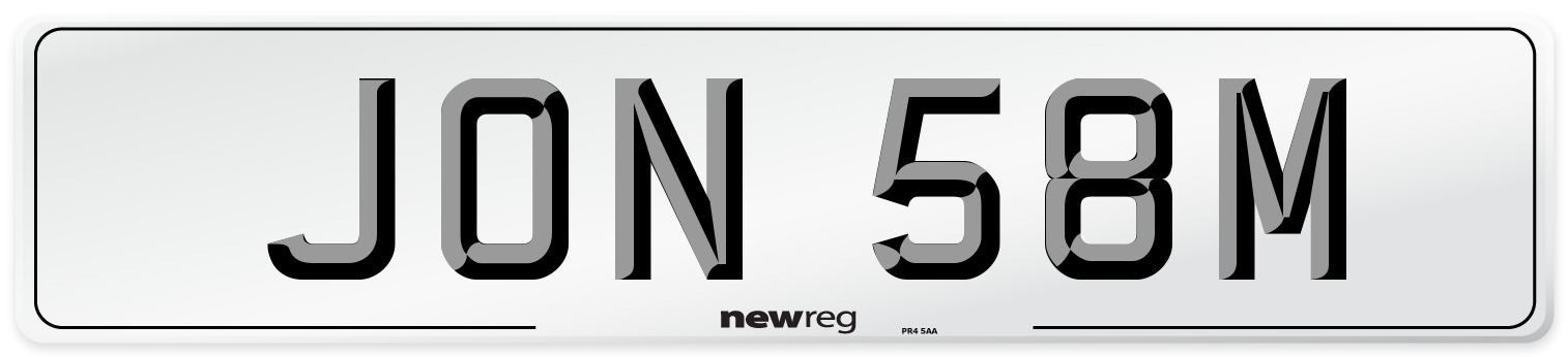 JON 58M Number Plate from New Reg